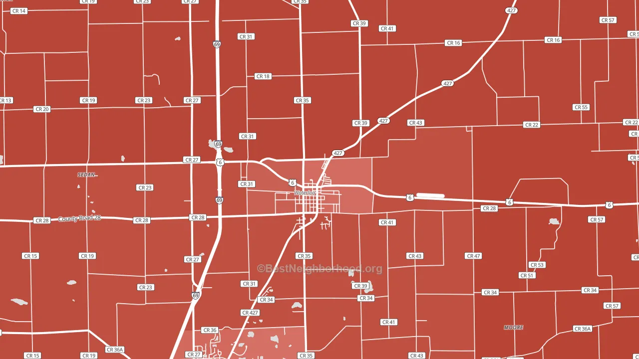 Waterloo, IN block-group political-lean map