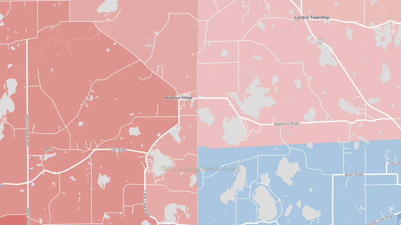 Waterloo, MI block-group political-lean map