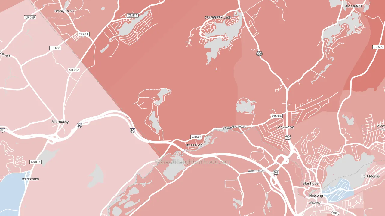 Waterloo, NJ block-group political-lean map