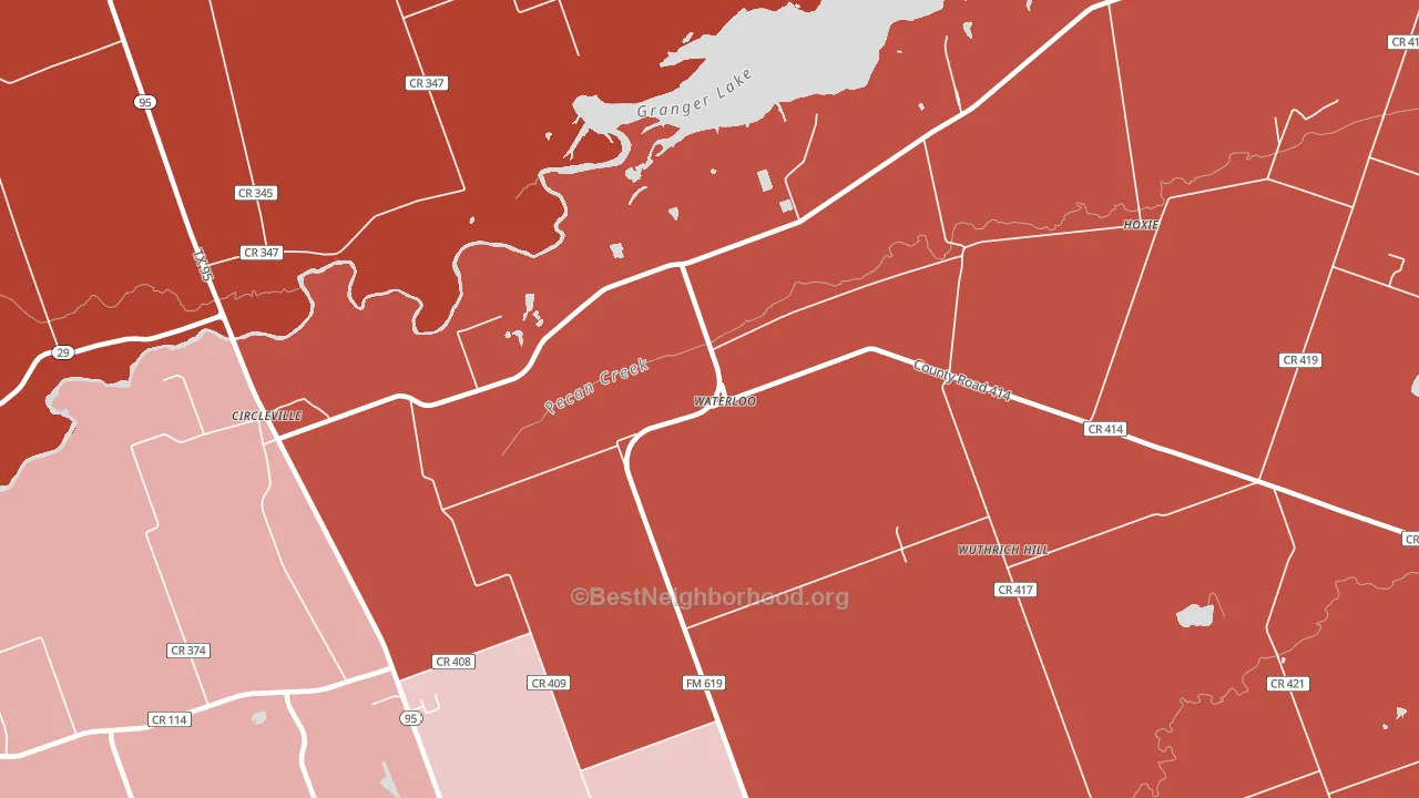 Waterloo, TX block-group political-lean map