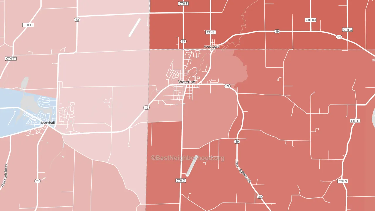 Waterloo, WI block-group political-lean map