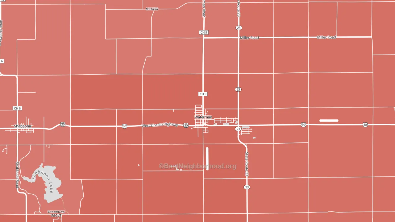 Waterman, IL block-group political-lean map