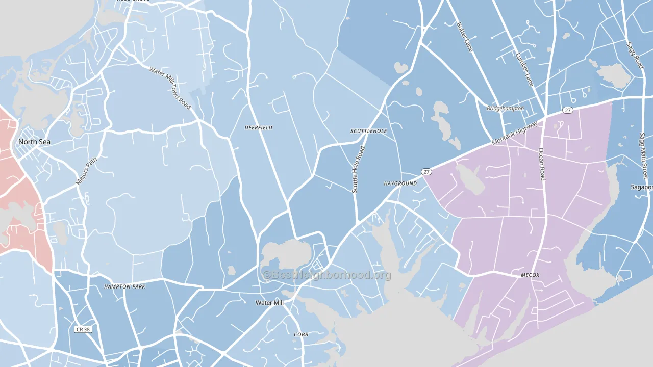 Watermill, NY block-group political-lean map