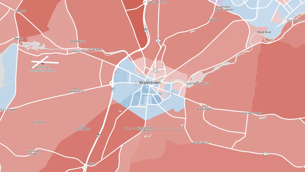 Watertown, NY block-group political-lean map