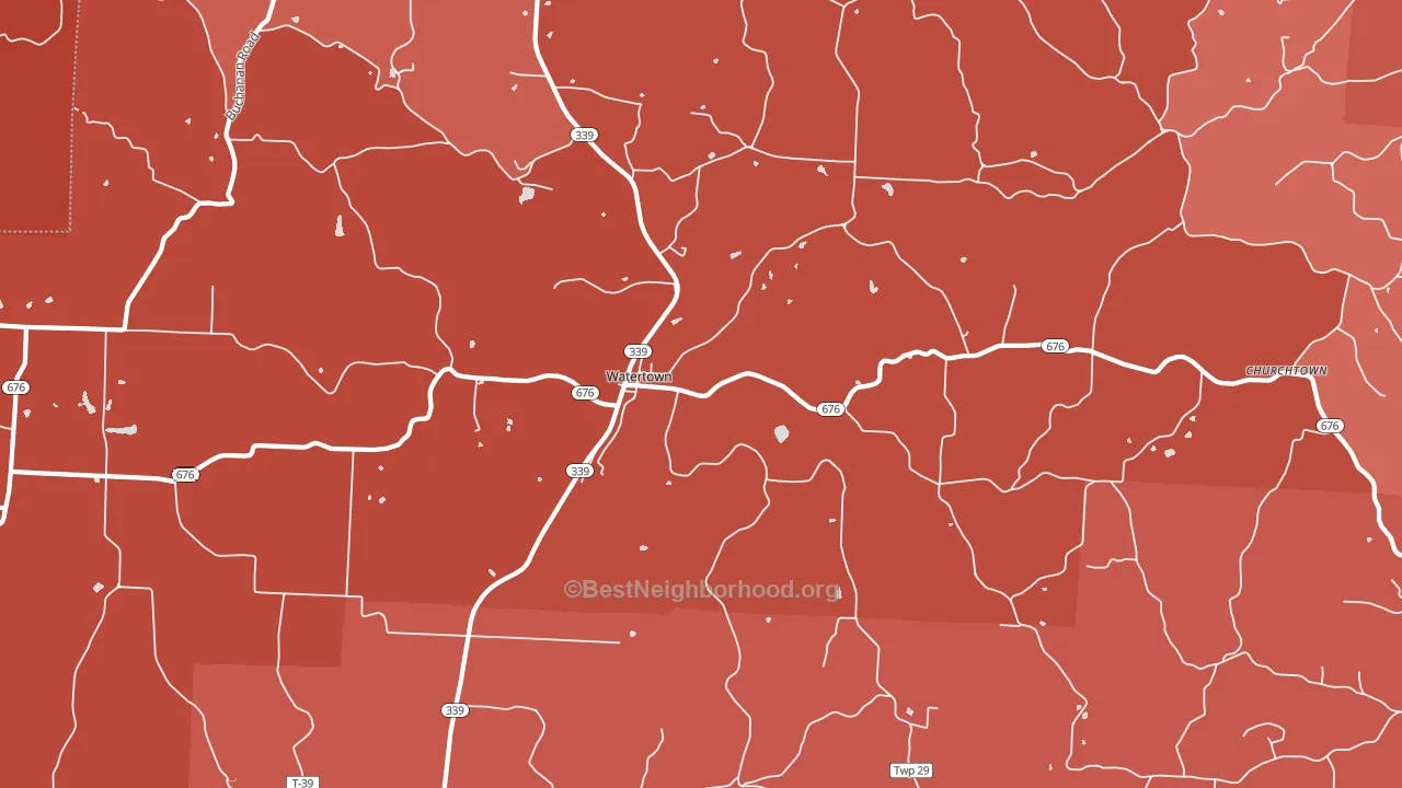 Watertown, OH block-group political-lean map