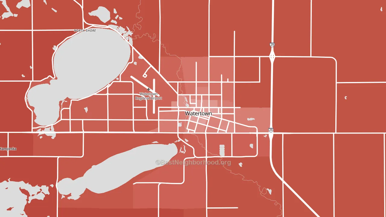 Watertown, SD block-group political-lean map