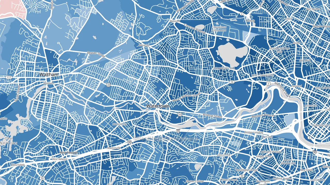 Watertown Town, MA block-group political-lean map