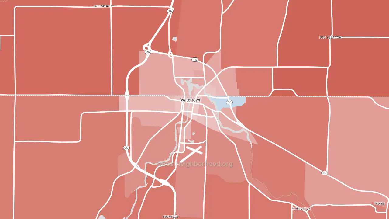 Watertown, WI block-group political-lean map