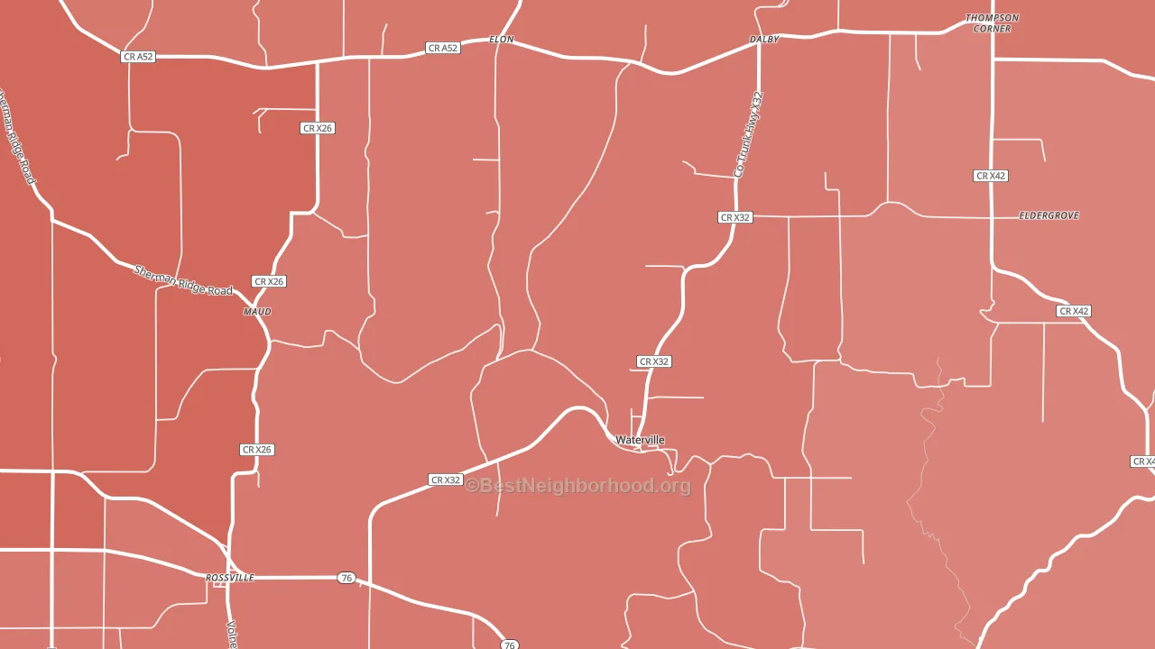 Waterville, IA block-group political-lean map