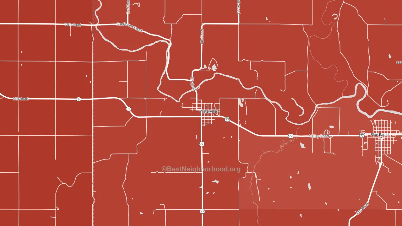 Waterville, KS block-group political-lean map