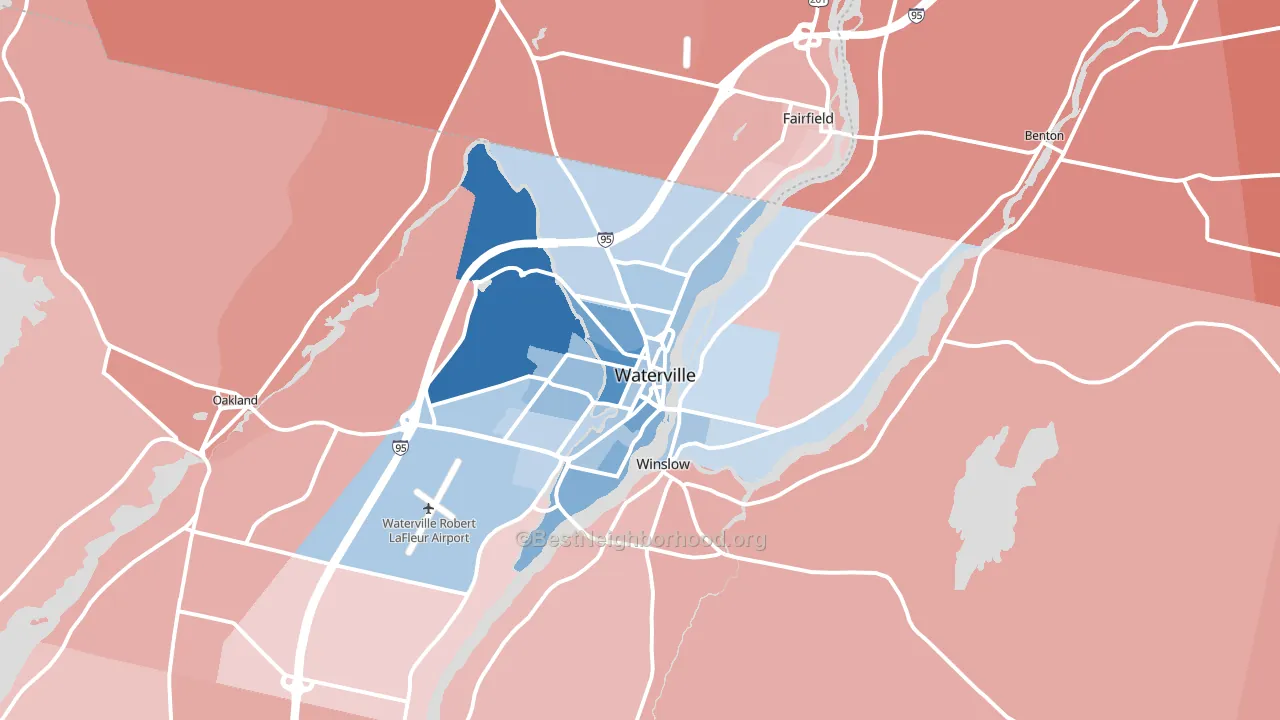 Waterville, ME block-group political-lean map
