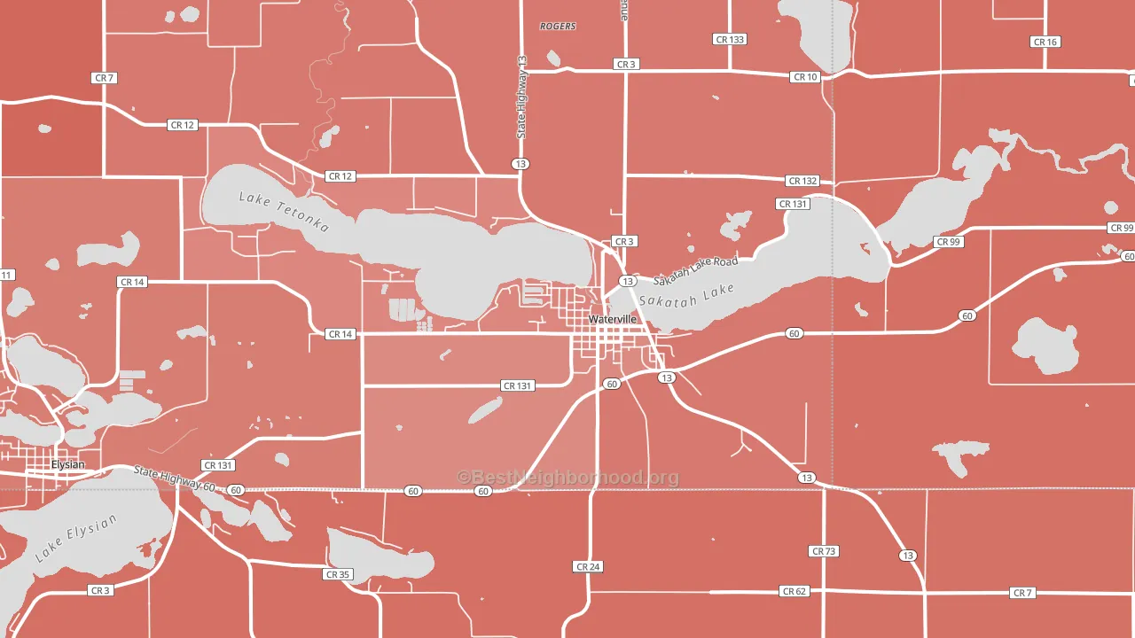 Waterville, MN block-group political-lean map