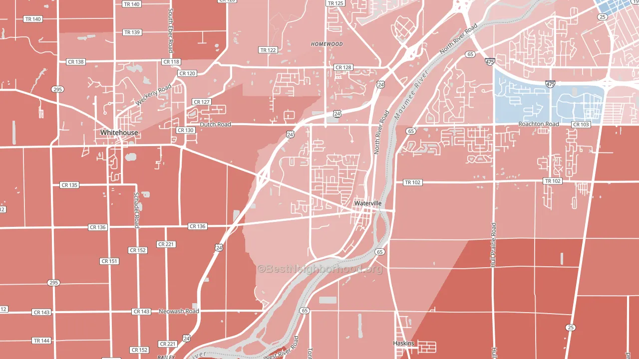 Waterville, OH block-group political-lean map