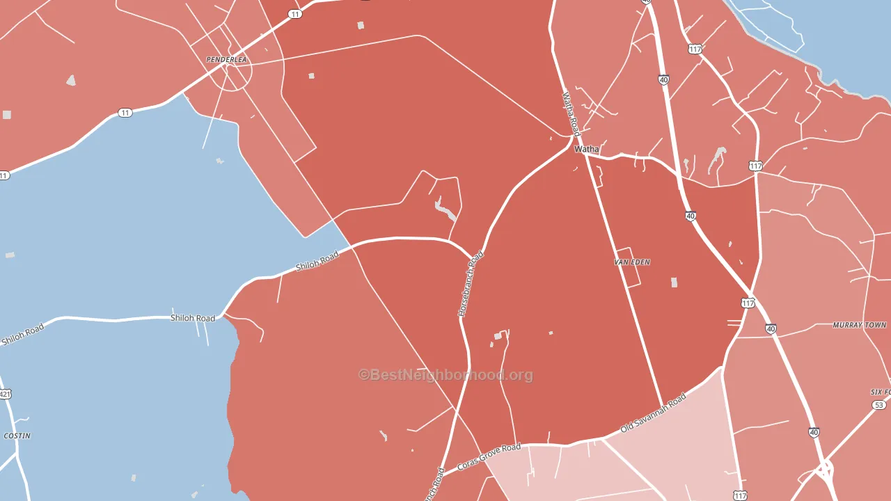 Watha, NC block-group political-lean map