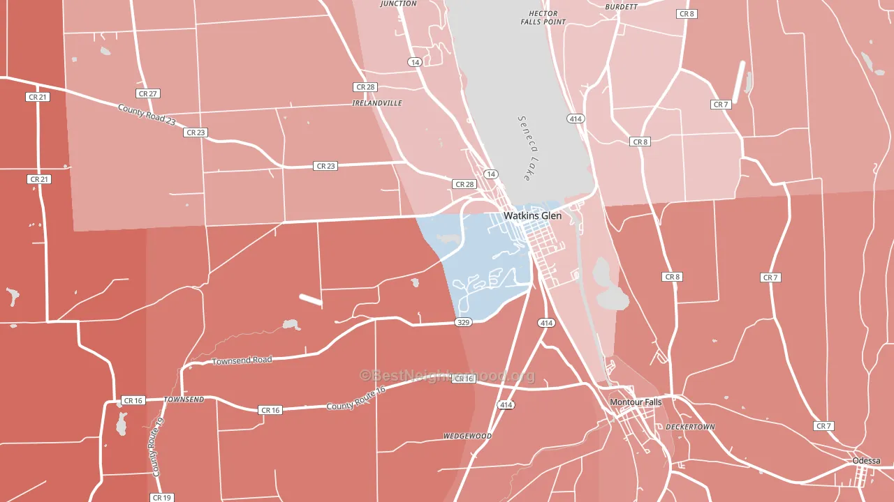 Watkins Glen, NY block-group political-lean map