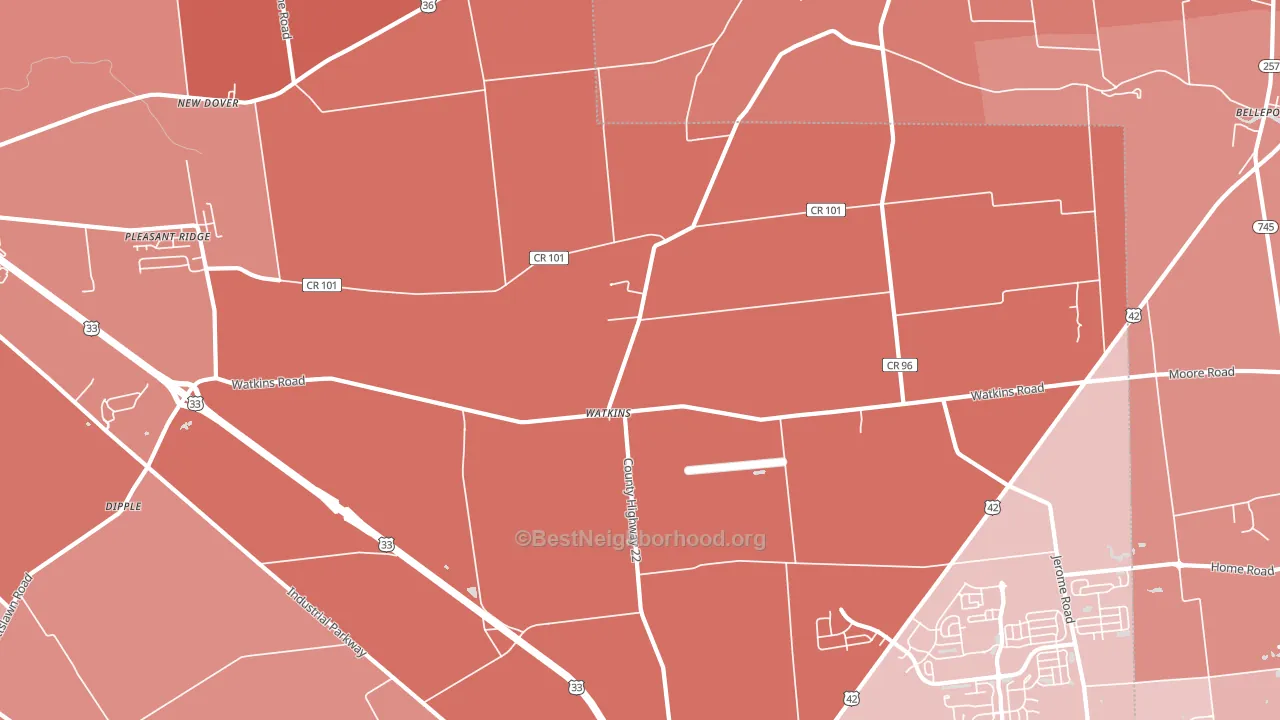 Watkins, OH block-group political-lean map