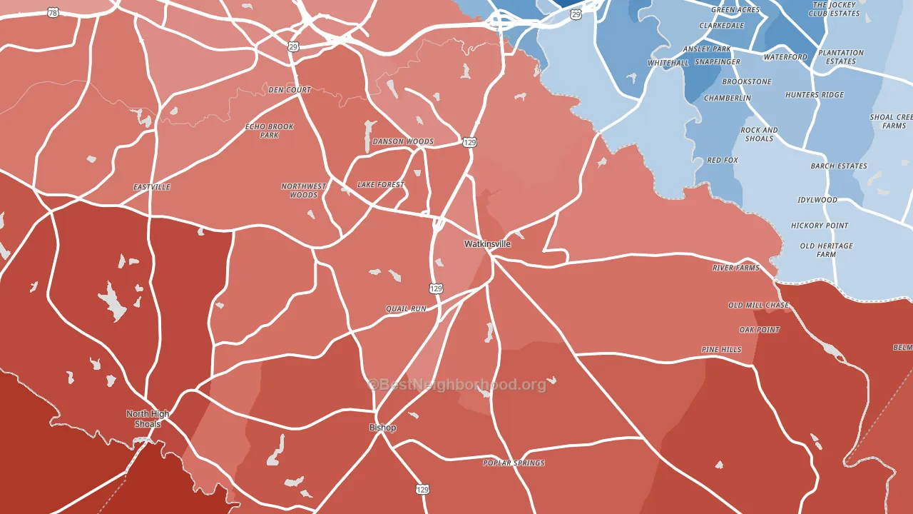 Watkinsville, GA block-group political-lean map
