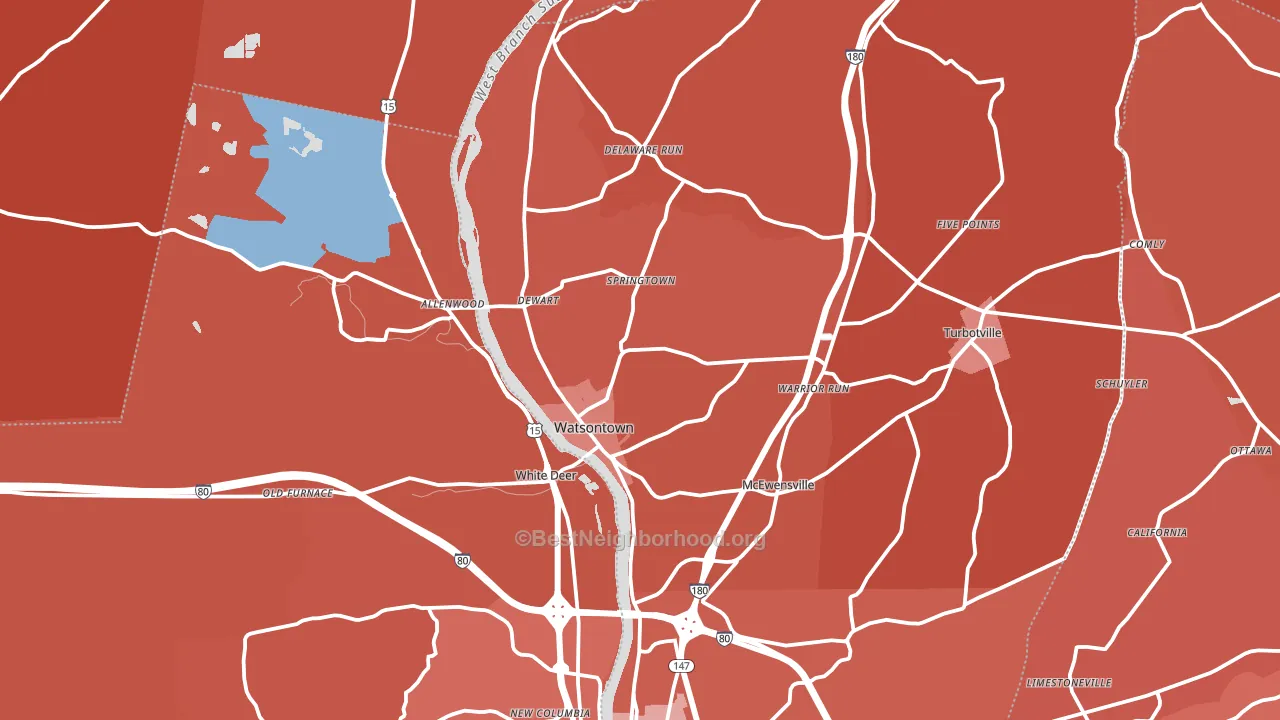 Watsontown, PA block-group political-lean map