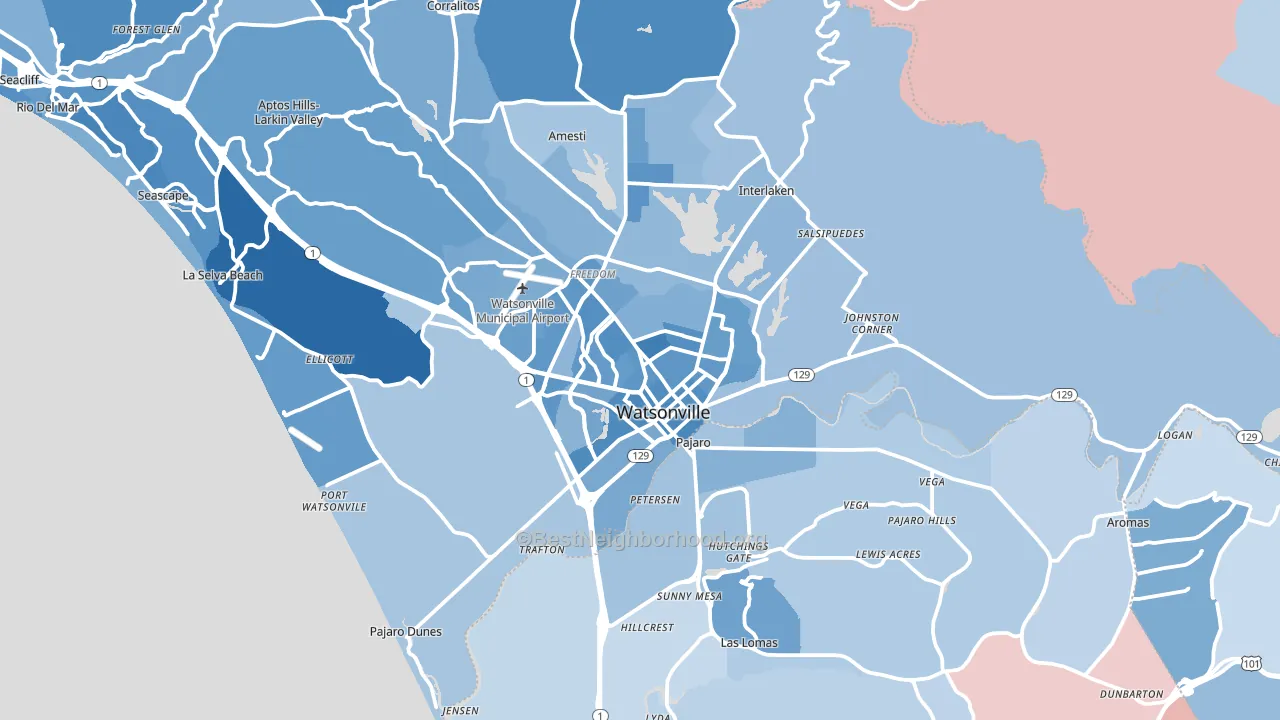 Watsonville, CA block-group political-lean map