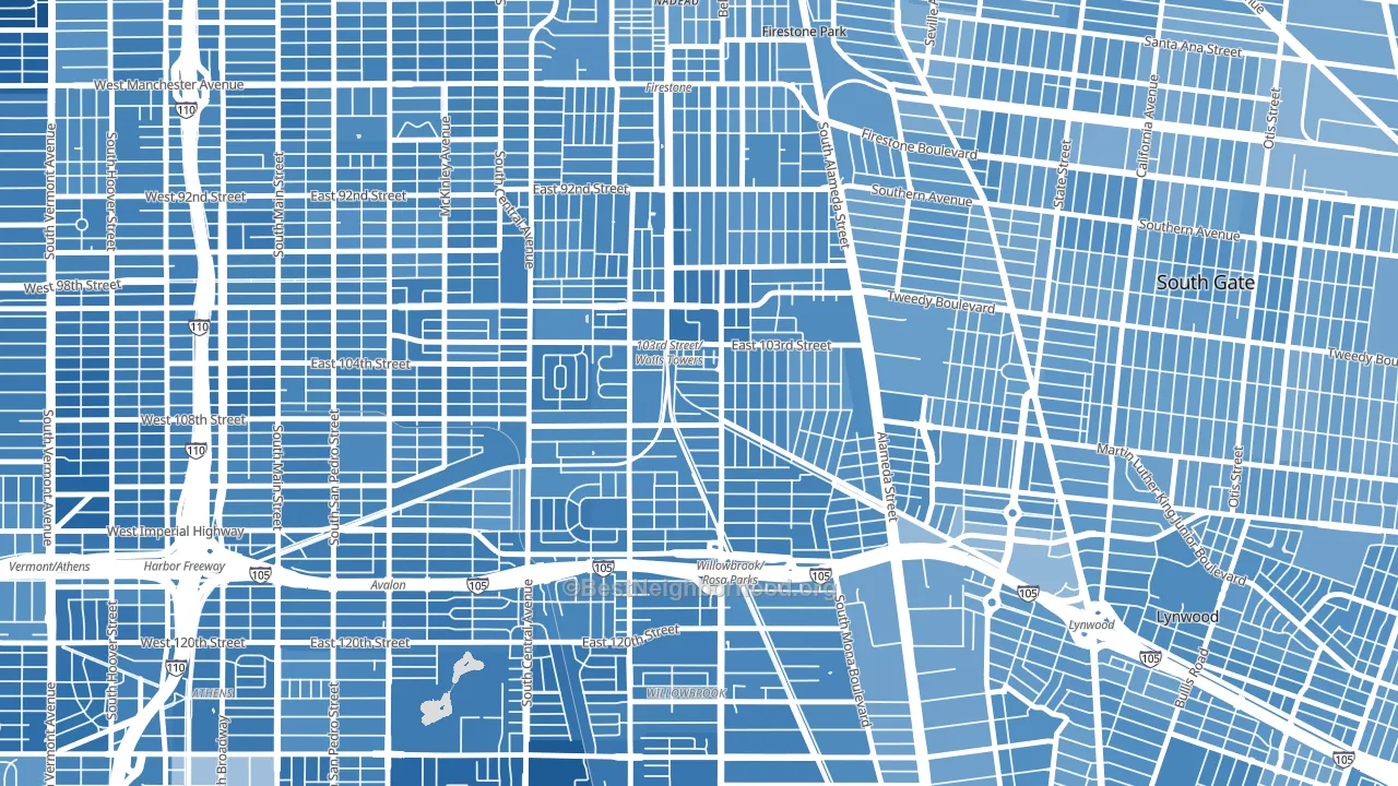 Watts, Los Angeles, CA block-group political-lean map