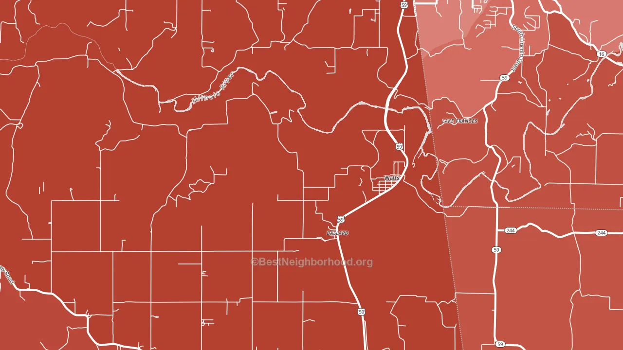 Watts, OK block-group political-lean map
