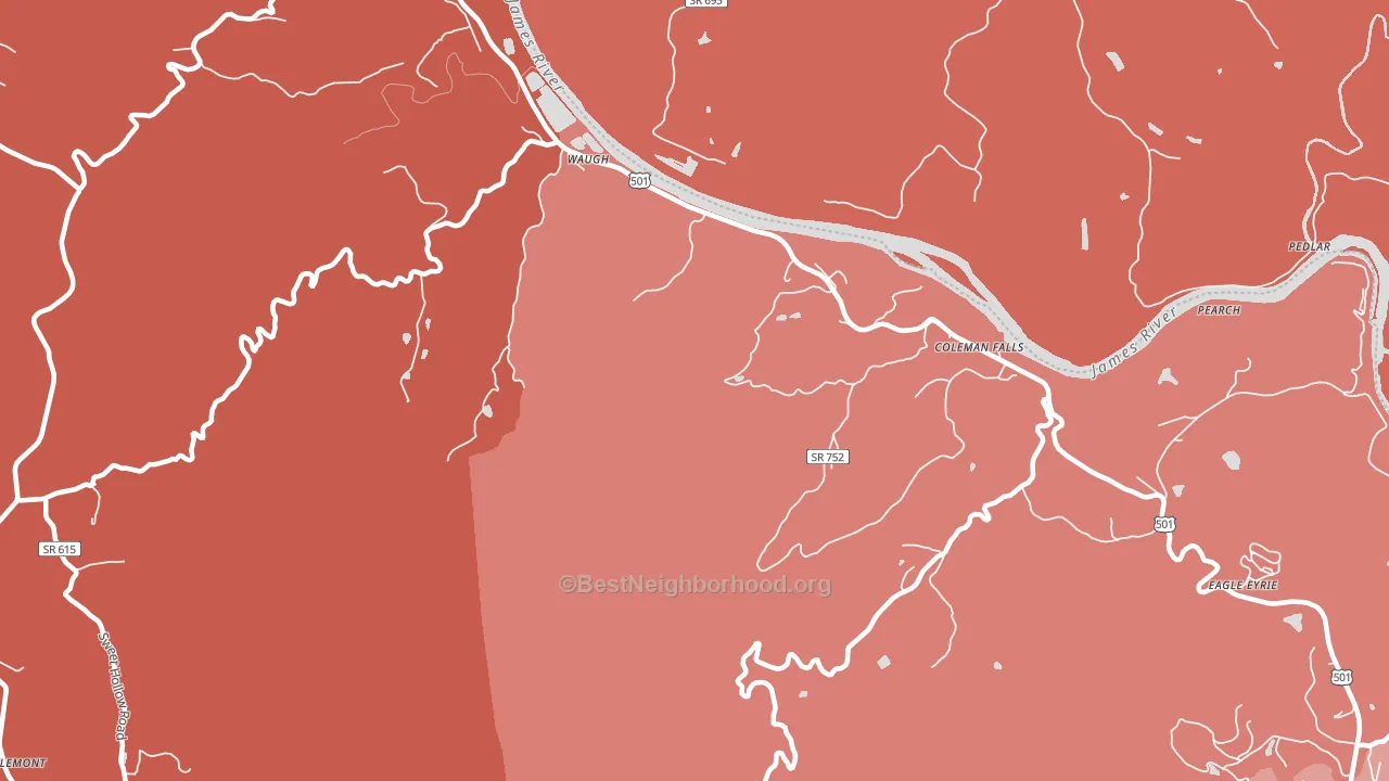 Waugh, VA block-group political-lean map