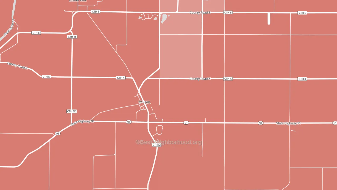 Waukau, WI block-group political-lean map
