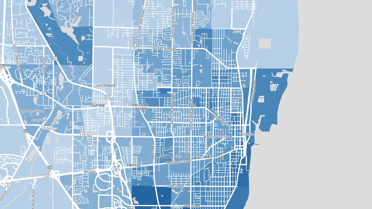 Waukegan, IL block-group political-lean map