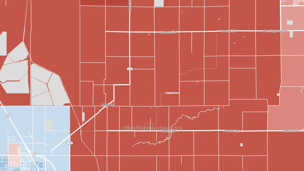 Waukena, CA block-group political-lean map