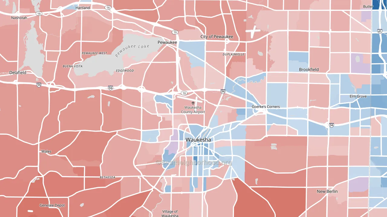Waukesha County, WI block-group political-lean map