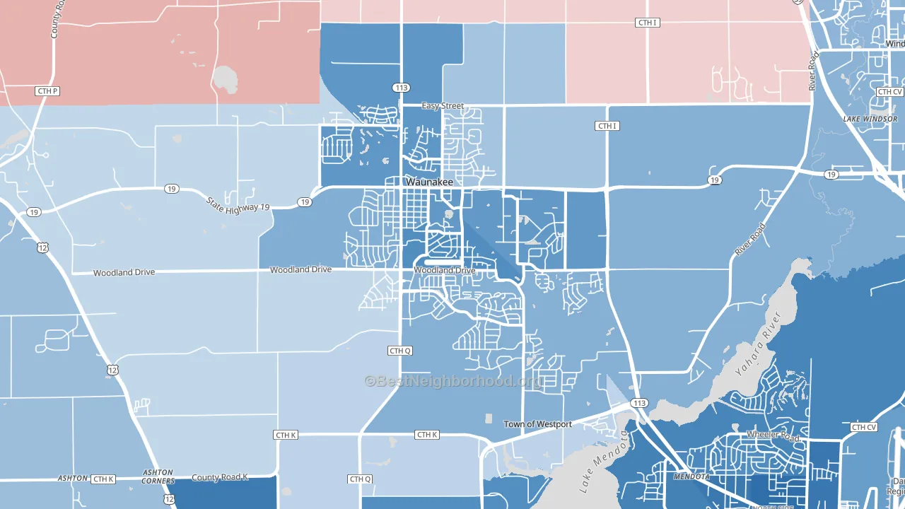 Waunakee, WI block-group political-lean map