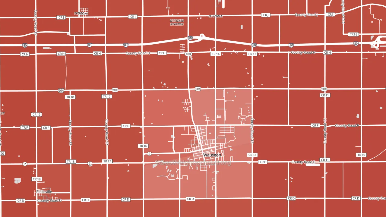 Wauseon, OH block-group political-lean map