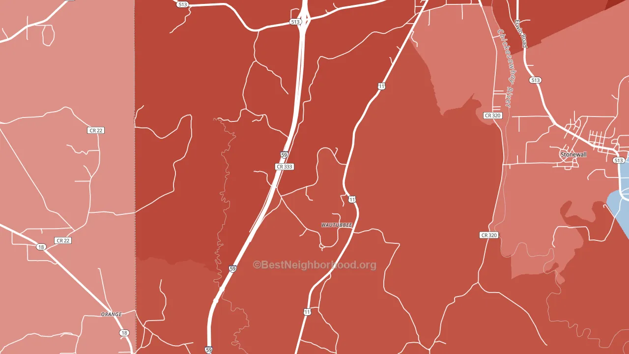 Wautubbee, MS block-group political-lean map
