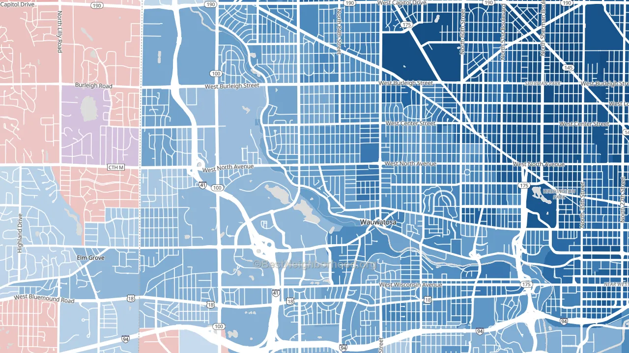Wauwatosa, WI block-group political-lean map