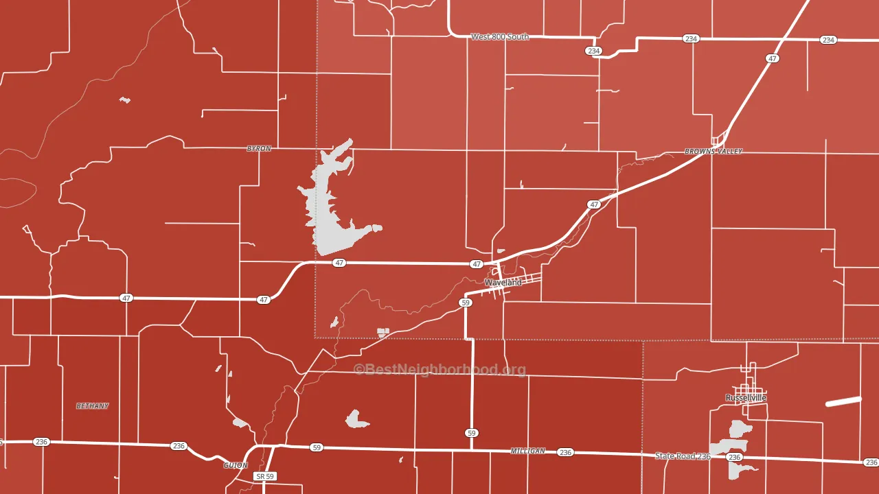 Waveland, IN block-group political-lean map