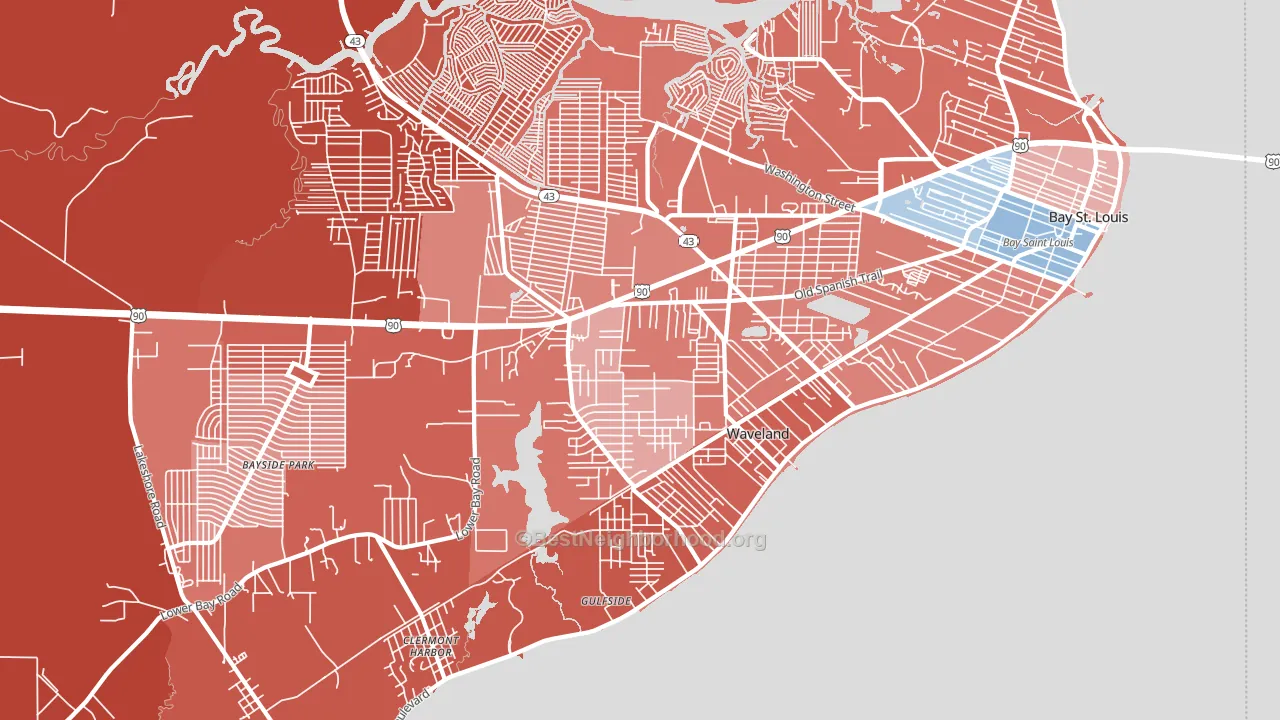 Waveland, MS block-group political-lean map