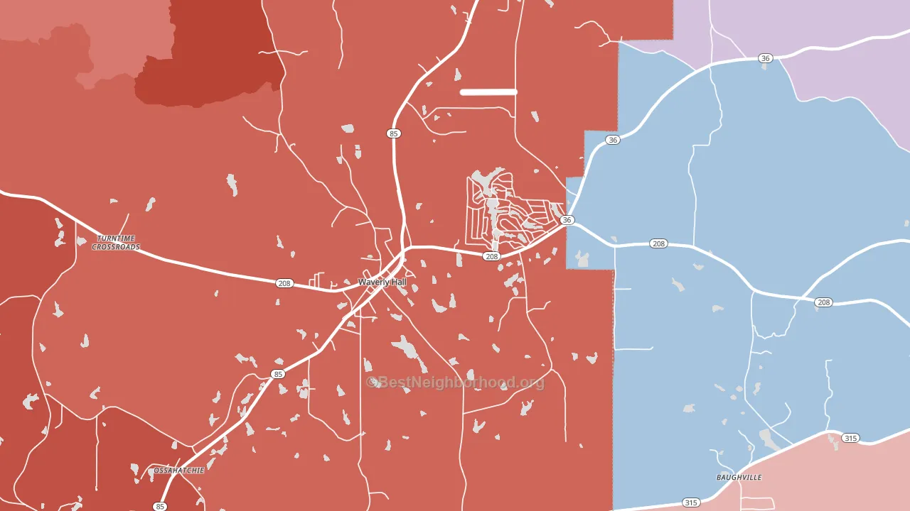 Waverly Hall, GA block-group political-lean map