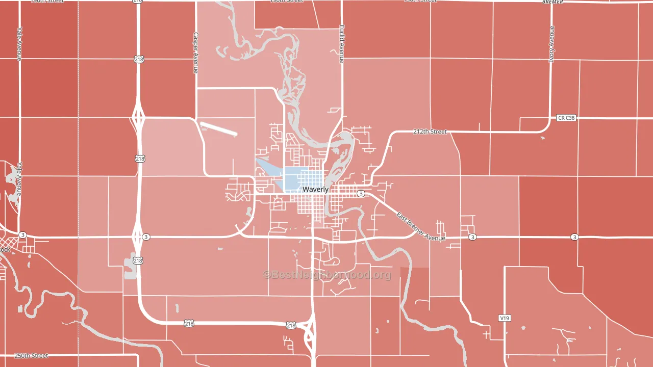 Waverly, IA block-group political-lean map