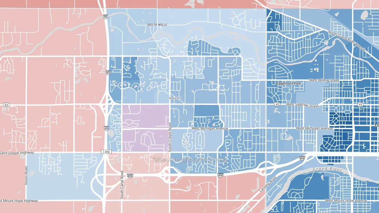 Waverly, MI block-group political-lean map
