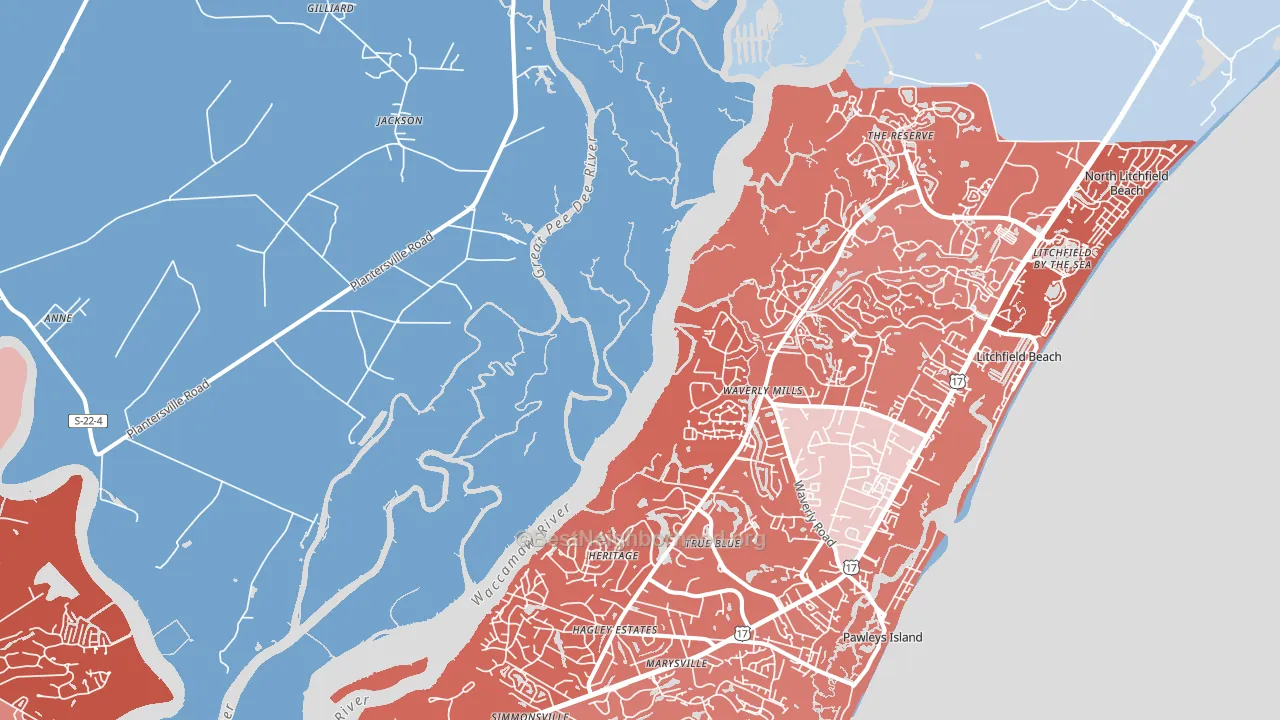Waverly Mills, SC block-group political-lean map