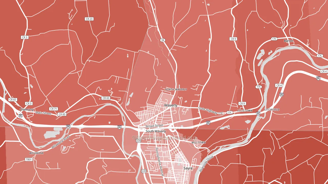 Waverly, NY block-group political-lean map