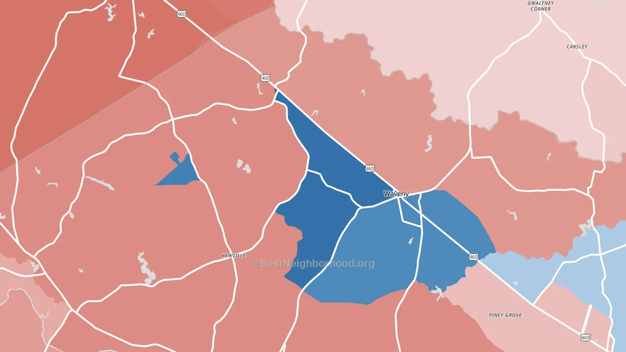 Waverly, VA block-group political-lean map