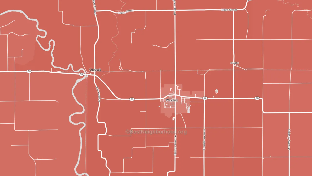 Wayland, IA block-group political-lean map