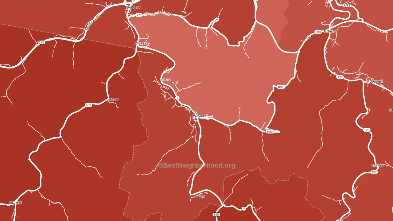 Wayland, KY block-group political-lean map