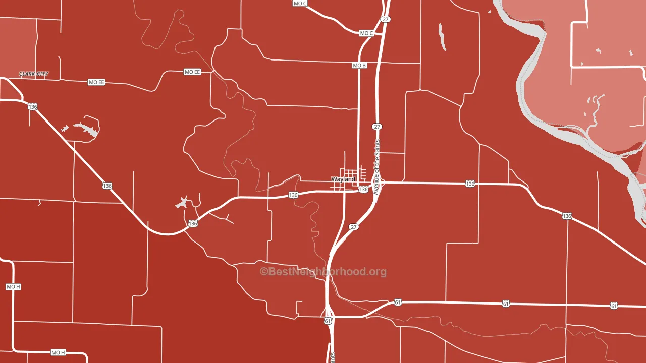 Wayland, MO block-group political-lean map