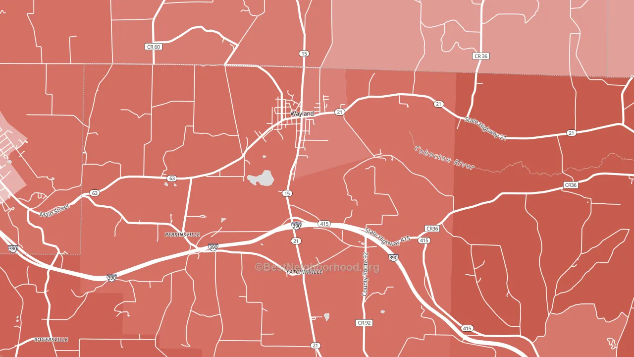 Wayland, NY block-group political-lean map