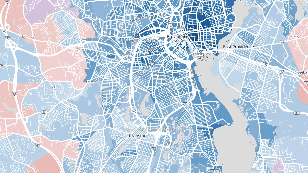 Wayland, Providence, RI block-group political-lean map