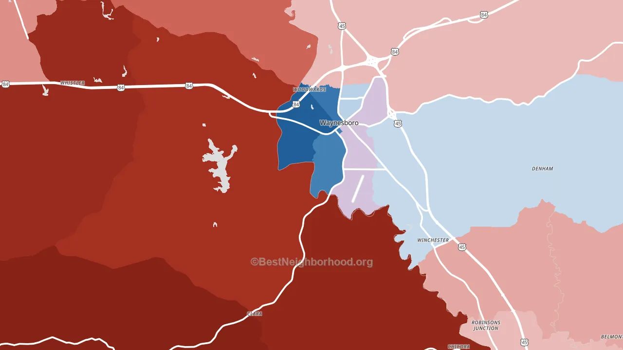 Wayne County, MS block-group political-lean map