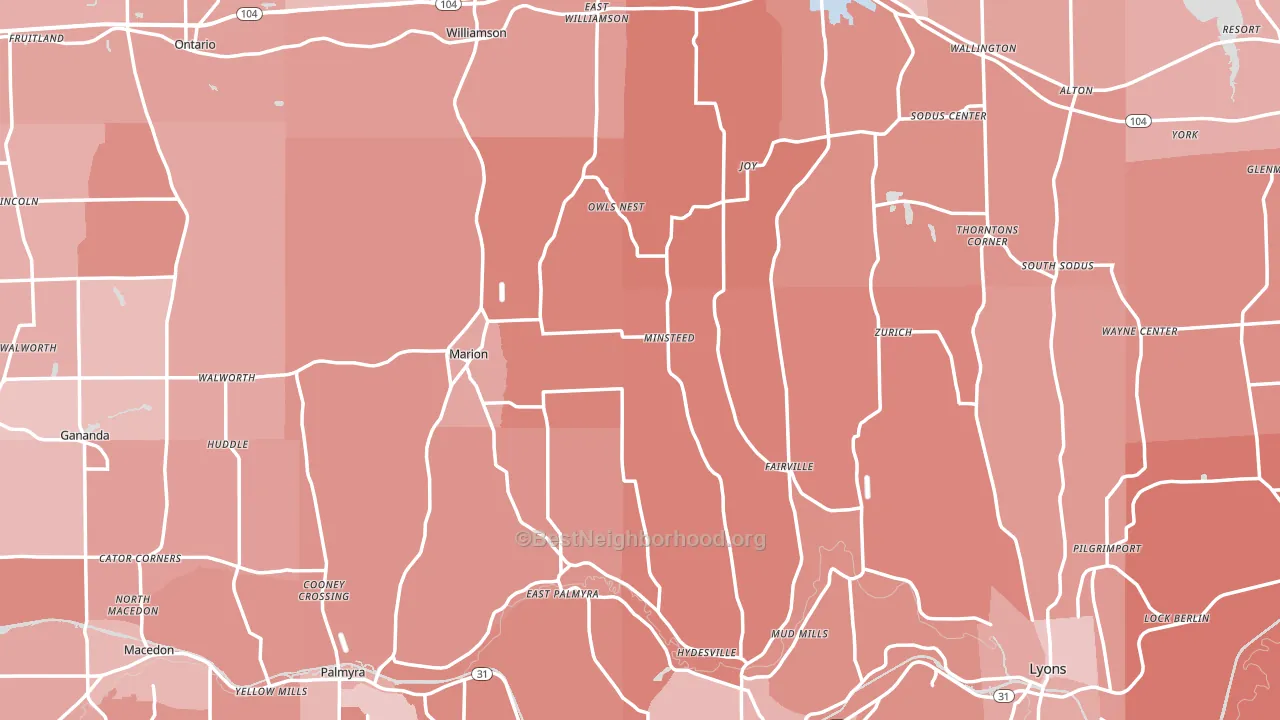 Wayne County, NY block-group political-lean map