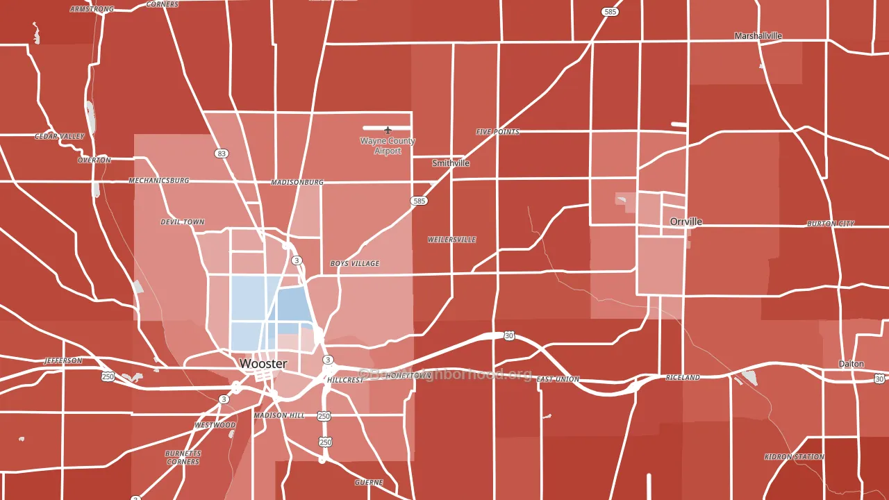 Wayne County, OH block-group political-lean map